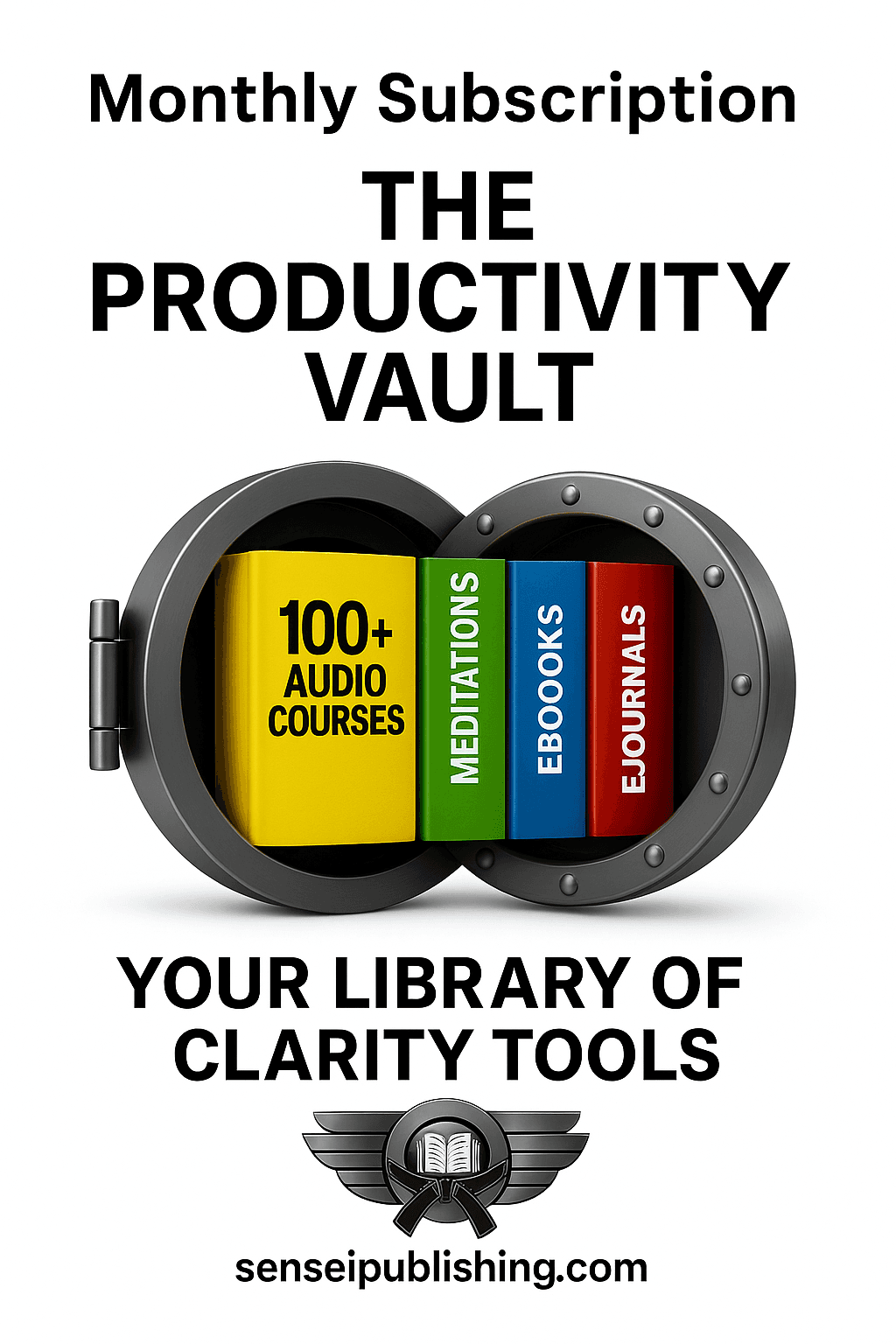 MONTHLY Founding Members SUBSCRIPTION (Founding Members Get 20% Off): Sensei Publishing Productivity Vault (Instant Access: Audio Courses, Audio Guided Meditations, eBooks, eJournals)
